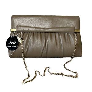 Vintage‎ Brown Leather Ande Purse Handbag Chain Shoulder Strap NWT 70s